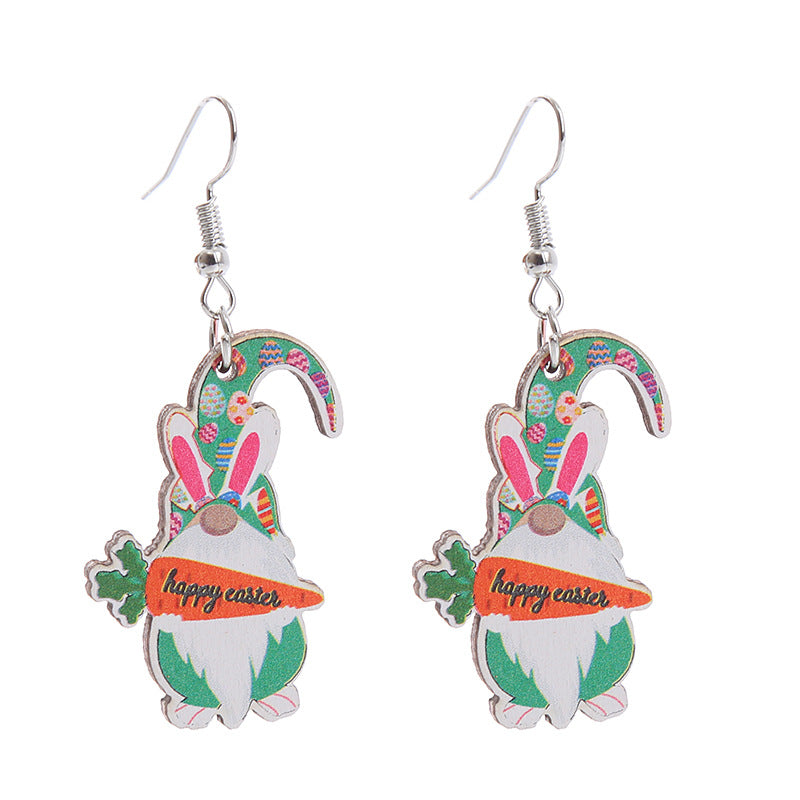 Wholesale Easter Earrings Rabbit Flower Basket Print Wooden Earrings