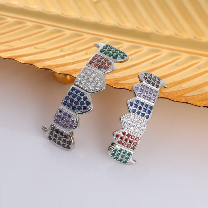 Wholesale Modern Hip-Hop Tooth Grills Gold Plated Alloy Colorful Zirconia Fashion Accessory for Resale