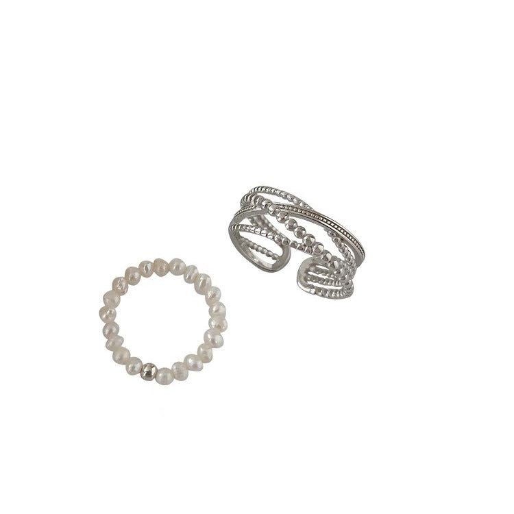 Wholesale  Freshwater Pearl Metal Staggered Opening Ring All-match Elegant Ring Cold Style
