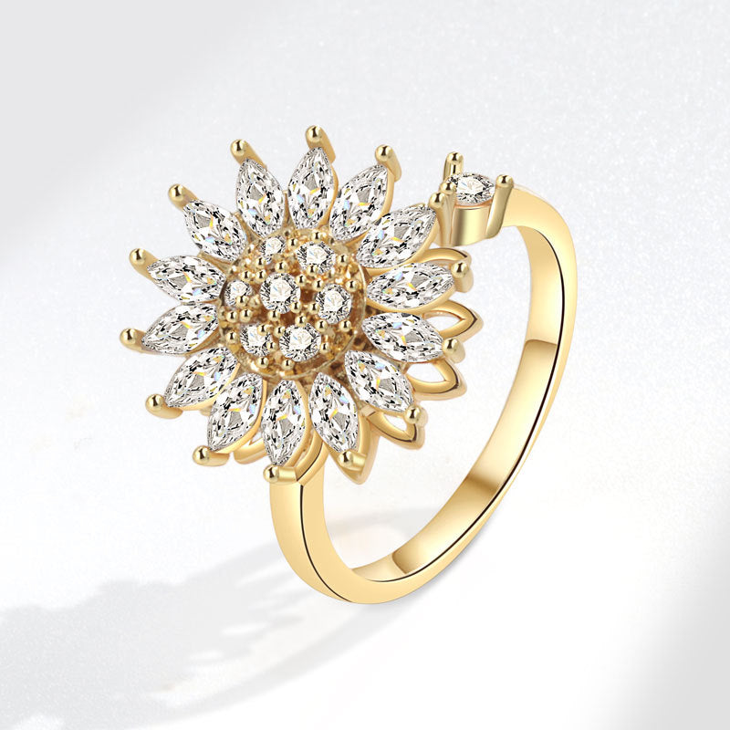 Wholesale Adjustable Geometric Sunflower Rotating Ring Fashion Jewelry Accessory