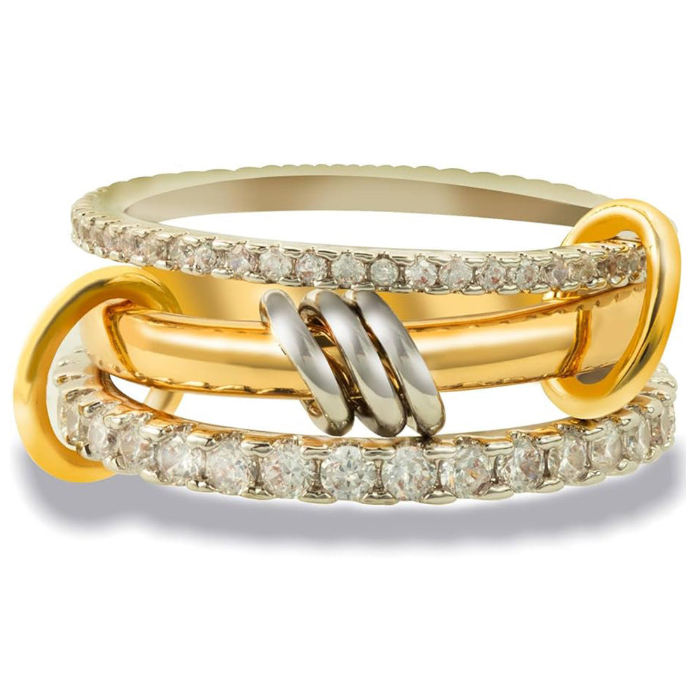 Wholesale Copper Ring Interlocking Full Diamond Zircon Three-Ring