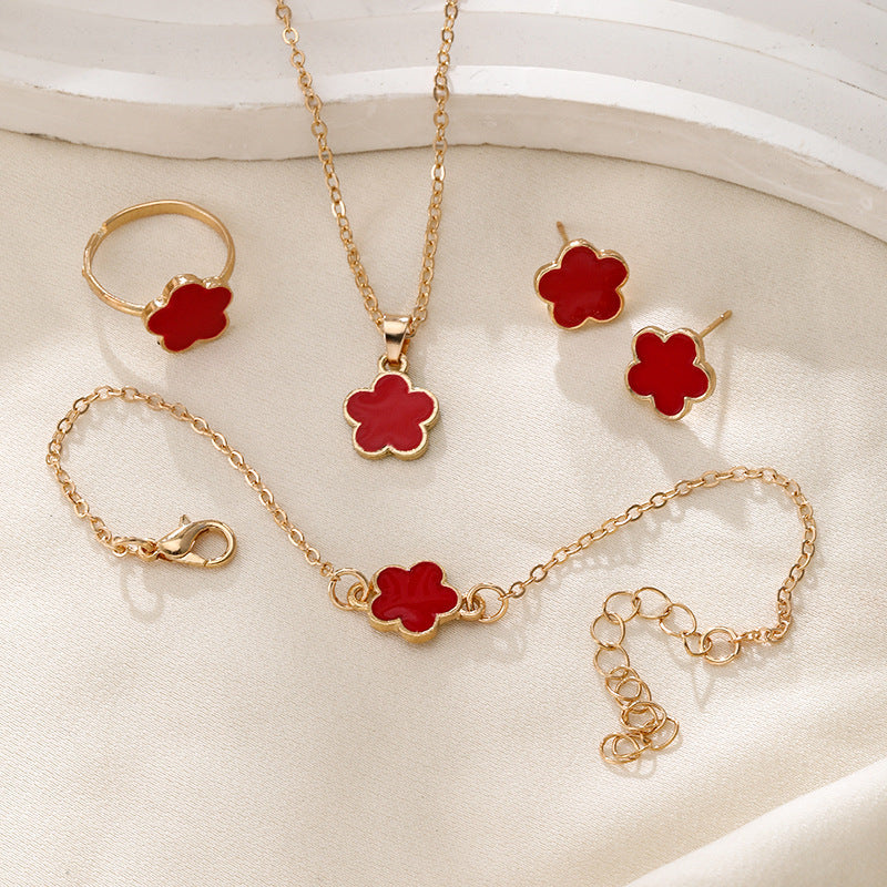 Wholesale Flower Jewelry Set Bracelet Necklace Four Piece Set  ACC-NE-YingHao005