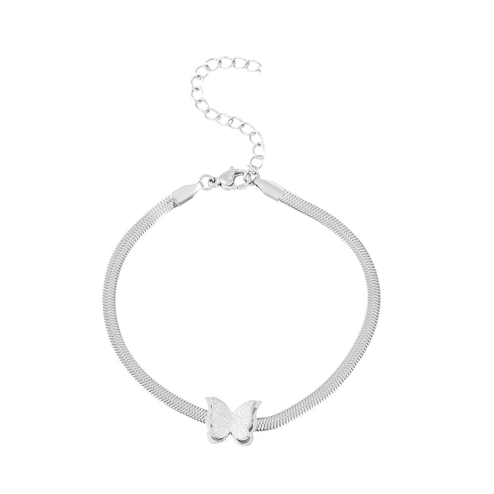 Wholesale European and American Internet Celebrity Niche Design Stainless Steel Frosted Butterfly Bracelet Punk Butterfly Snake Bone Chain Bracelet Jewelry for Women