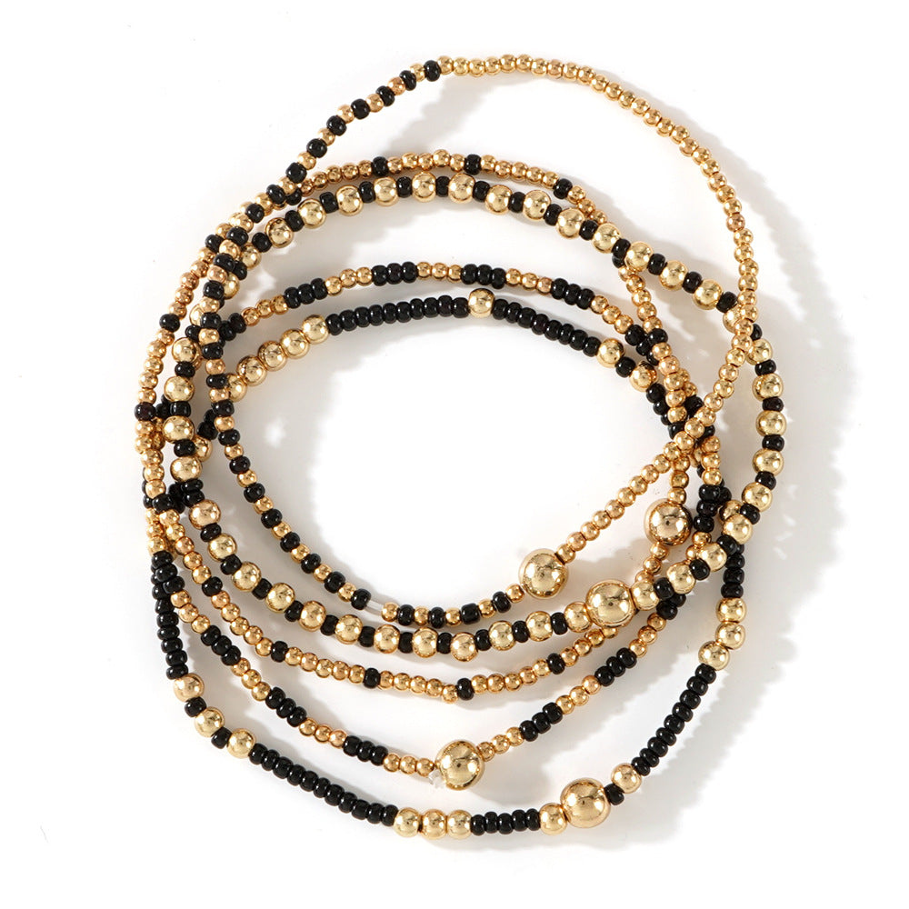 Wholesale Gold Tone Seed Bead Bracelet 5 Piece Set Hand Knitted Geometric Unisex Design Fashion Jewelry Accessory For Everyday Wear And Gifting