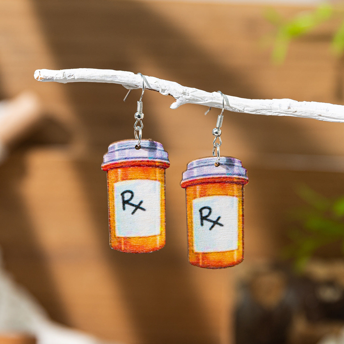 Wholesale Nurses Day Fun Needle-Shaped Stethoscope Printed Wooden Creative Earrings