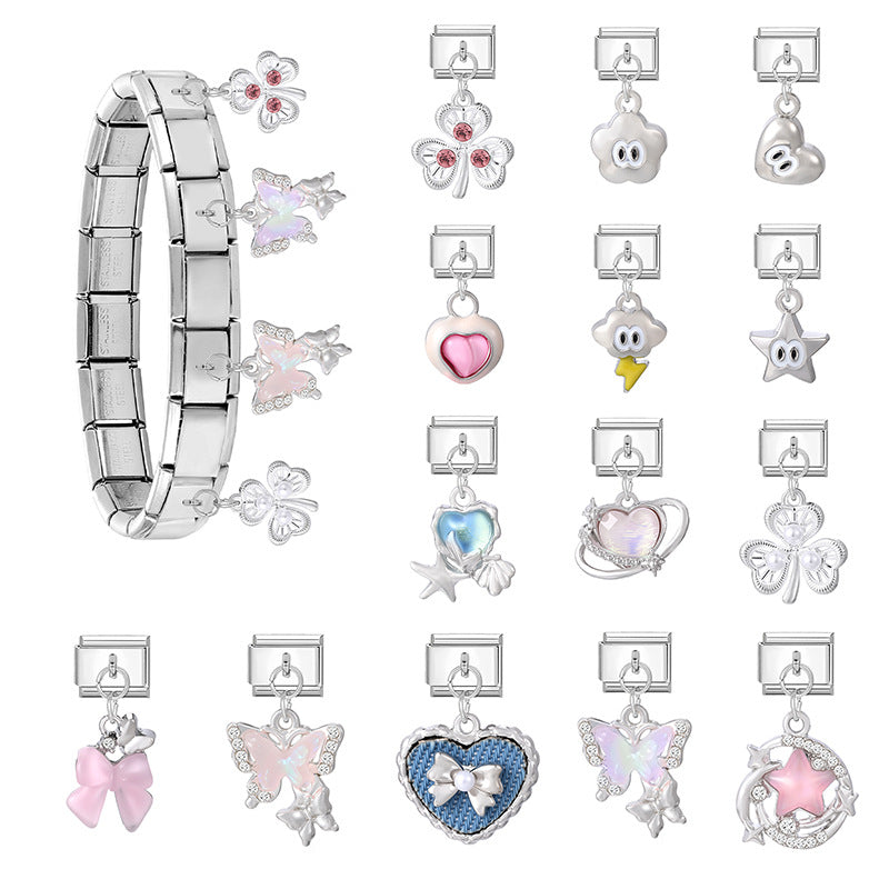 Wholesale  Italian Charm Bracelet 9mm DIY Splicing Cartoon Creative Pattern Pendant Stainless Steel Composable Bracelet