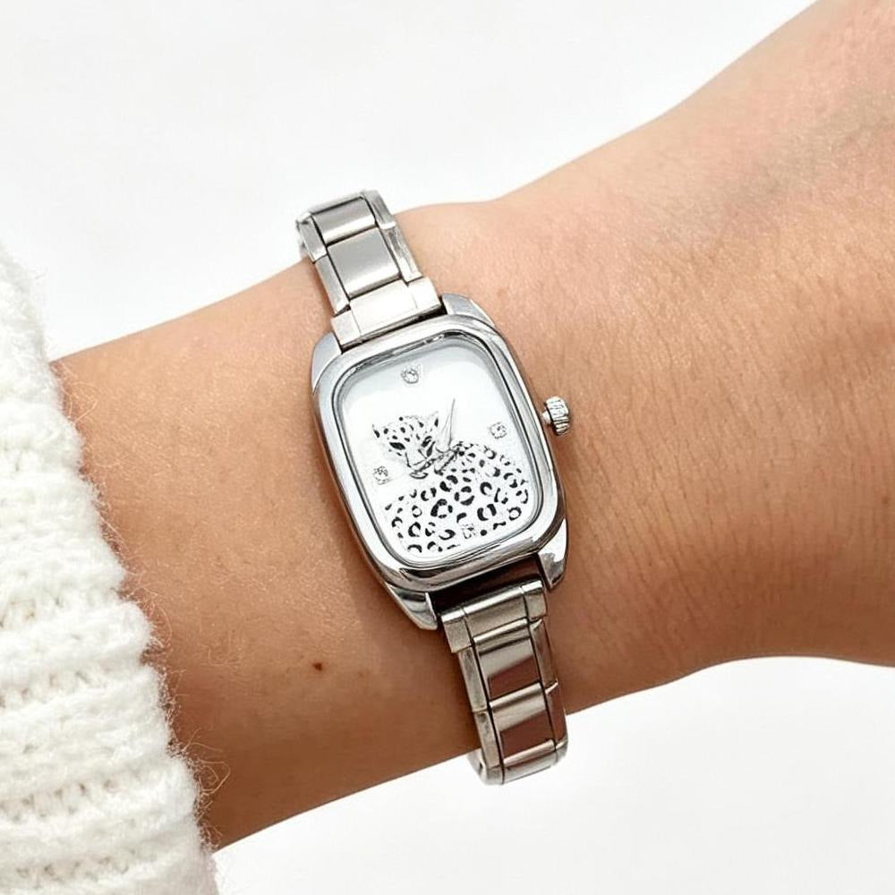 Wholesale Trendy Square Women S Leopard Print Rhinestone Quartz Bracelet Watch Gold Silver Options Everyday Wear