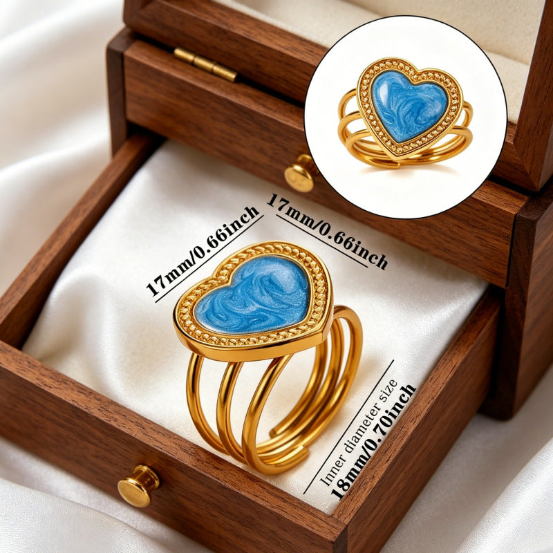 Wholesale Oil Drop Heart Crown Ring Stainless Steel Fashion Accessory Gift