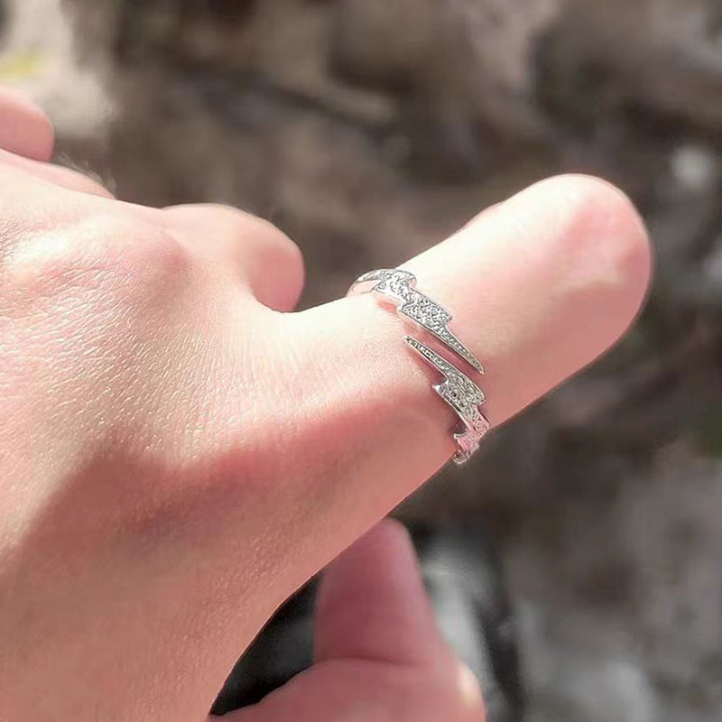 Wholesale Men' s Lightning Hip-Hop Ring with Adjustable Opening,  Niche Design,  Gift for Best Friend and Girlfriend,  Trendy Couple New Style