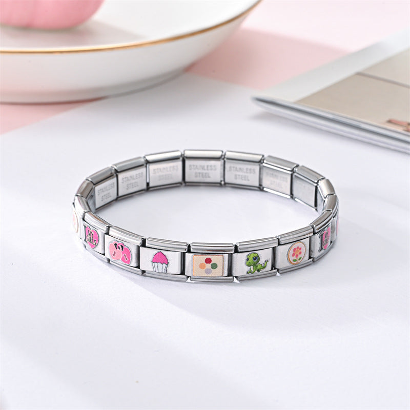 Wholesale Stainless Steel Modular Elastic Bracelet Square Train Card Printed Fashion Accessory