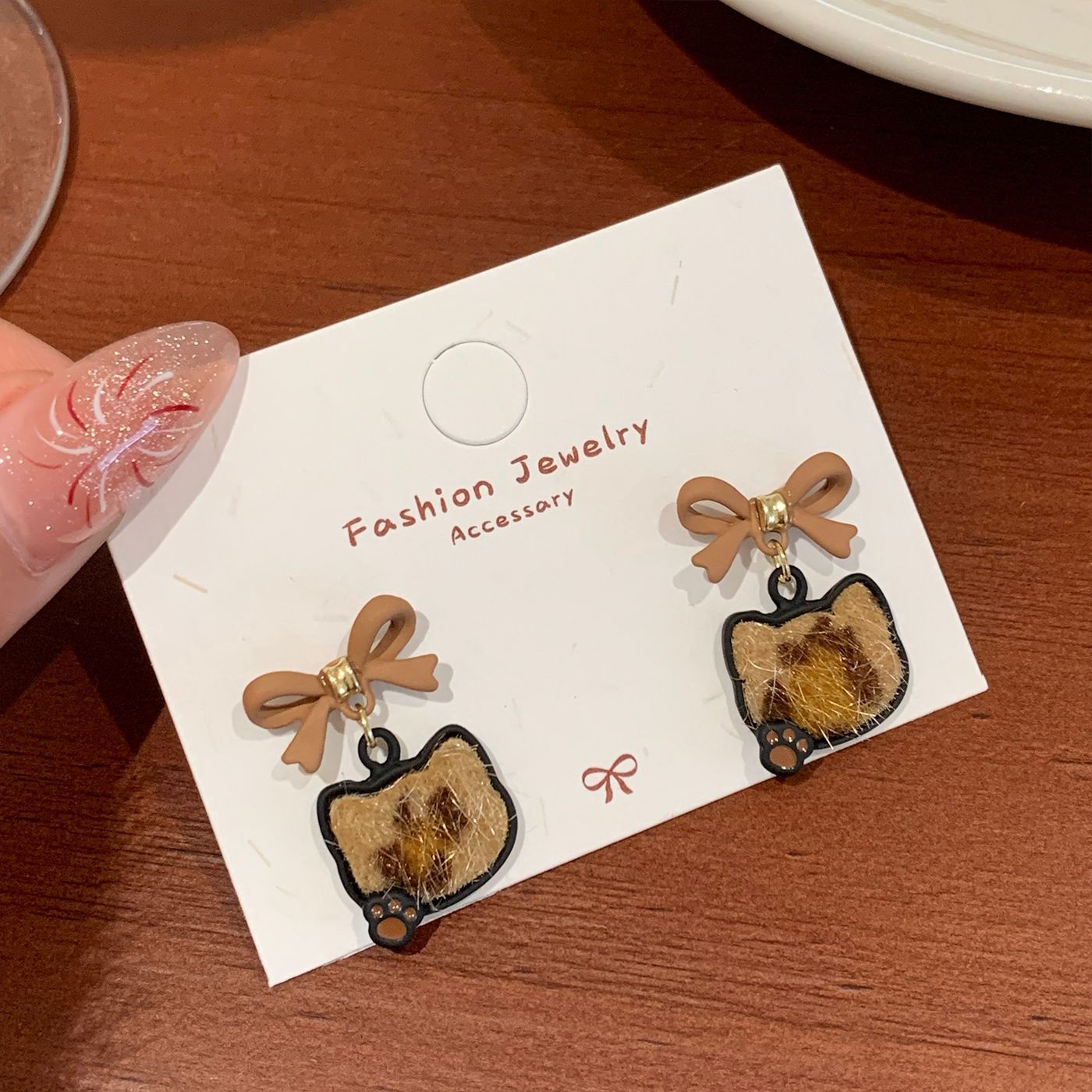 Wholesale Vintage Leopard Print Kitten Heart Earrings