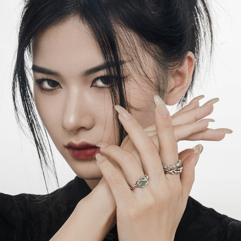 Wholesale Ethnic Style Bamboo S925 Sterling Silver Natural Stone Rings ACC-RS-YWE002