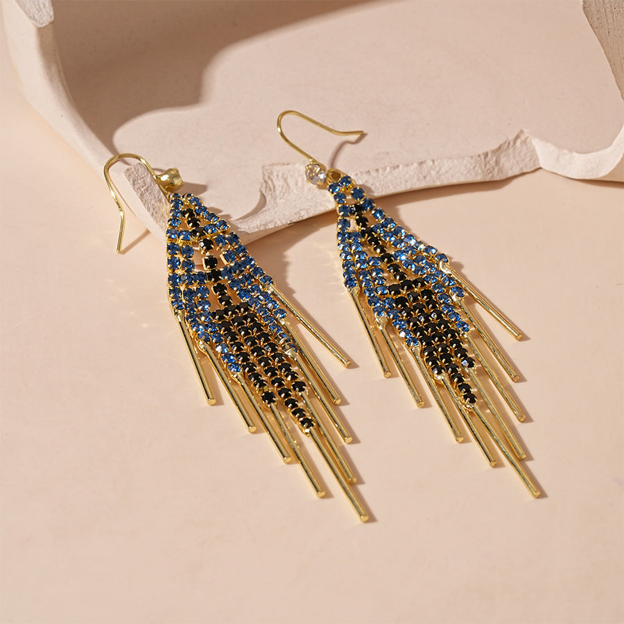 Wholesale Super shiny light luxury diamond geometric tassel ear hooks