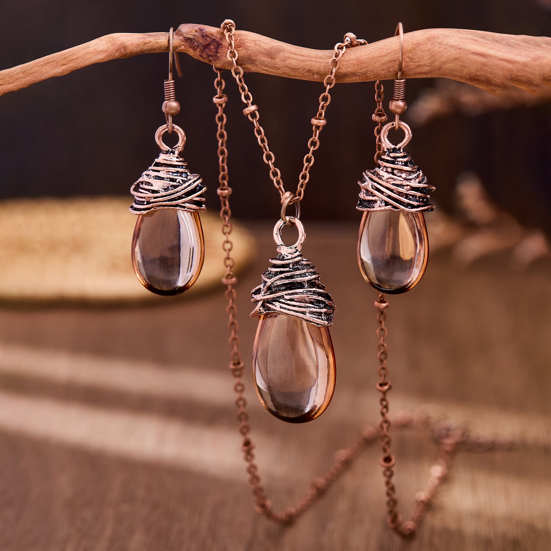 Wholesale Retro Water Drop Lantern Alloy Earrings Necklace Set