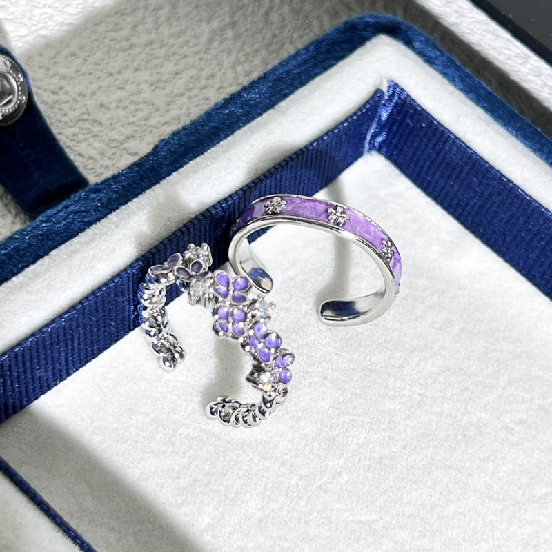 Wholesale Purple Glaze Flower Fashion Light Luxury Ring