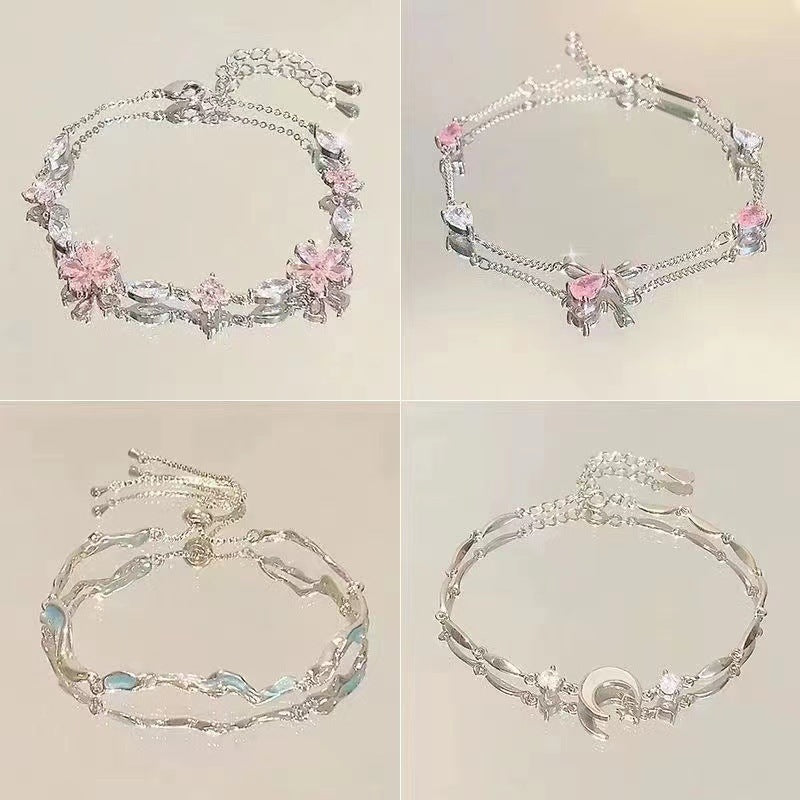 Wholesale Pink Cherry Blossom Bowknot Zircon Bracelet Alloy Fashion Jewelry Boutique Resale