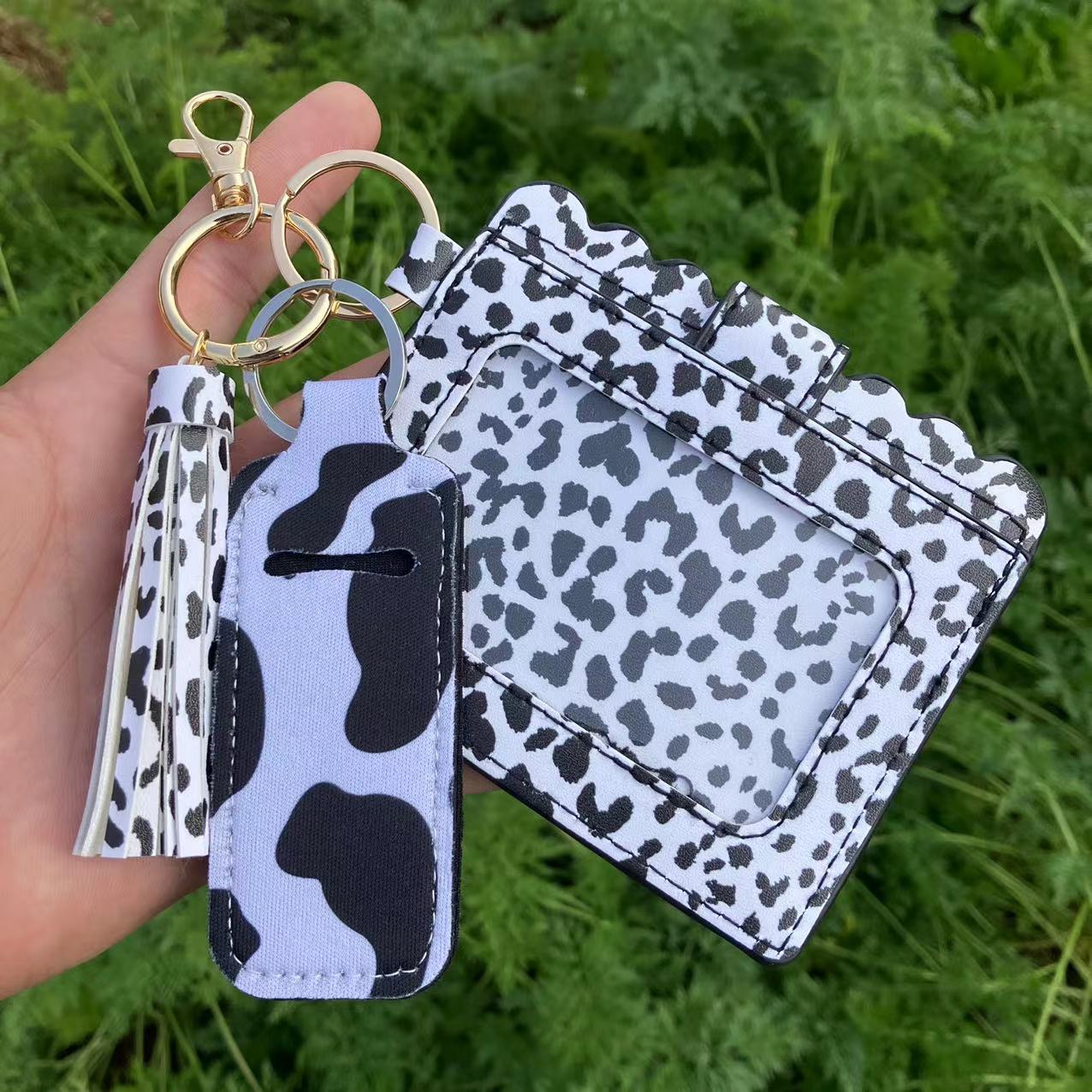 Wholesale Leopard Print Sunflower Butterfly Lipstick Case Card Holder Keychain Wristlet Keychain ACC-KC-QiuXue018