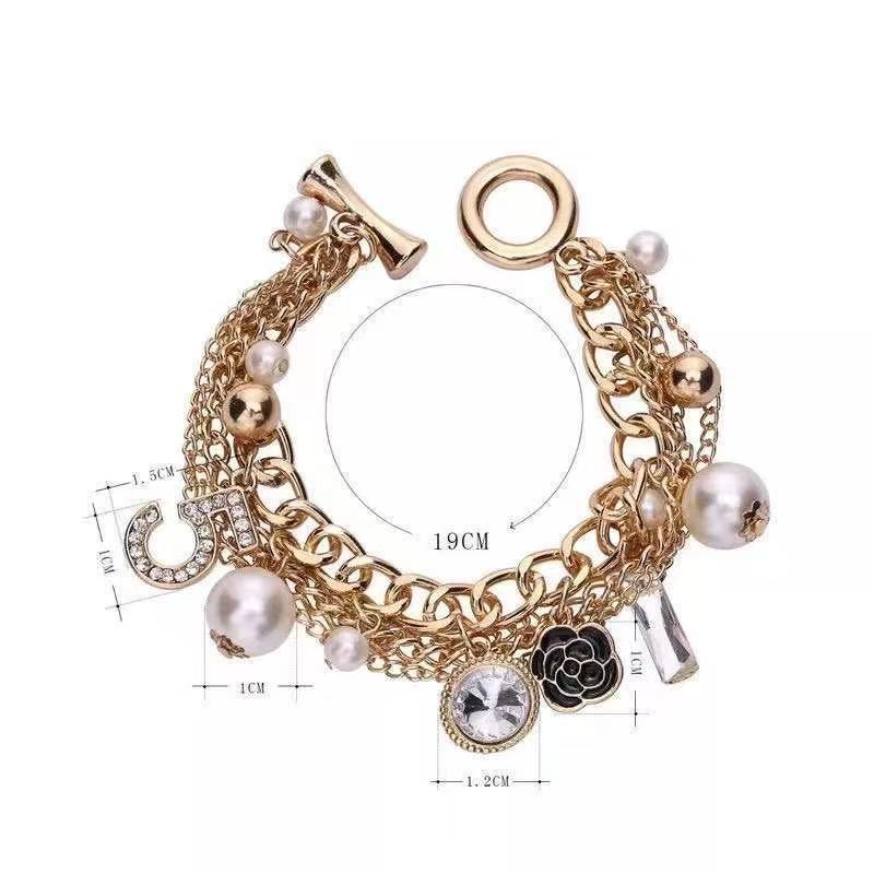 Wholesale Korean Style Multi-Layer Alloy Bracelet with Flower Diamond Pendant - Trendy Fashion Accessory