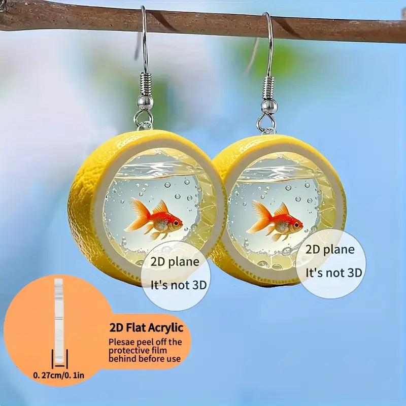 Wholesale Acrylic  Summer Lemon Creative Goldfish Tank Acrylic Earrings