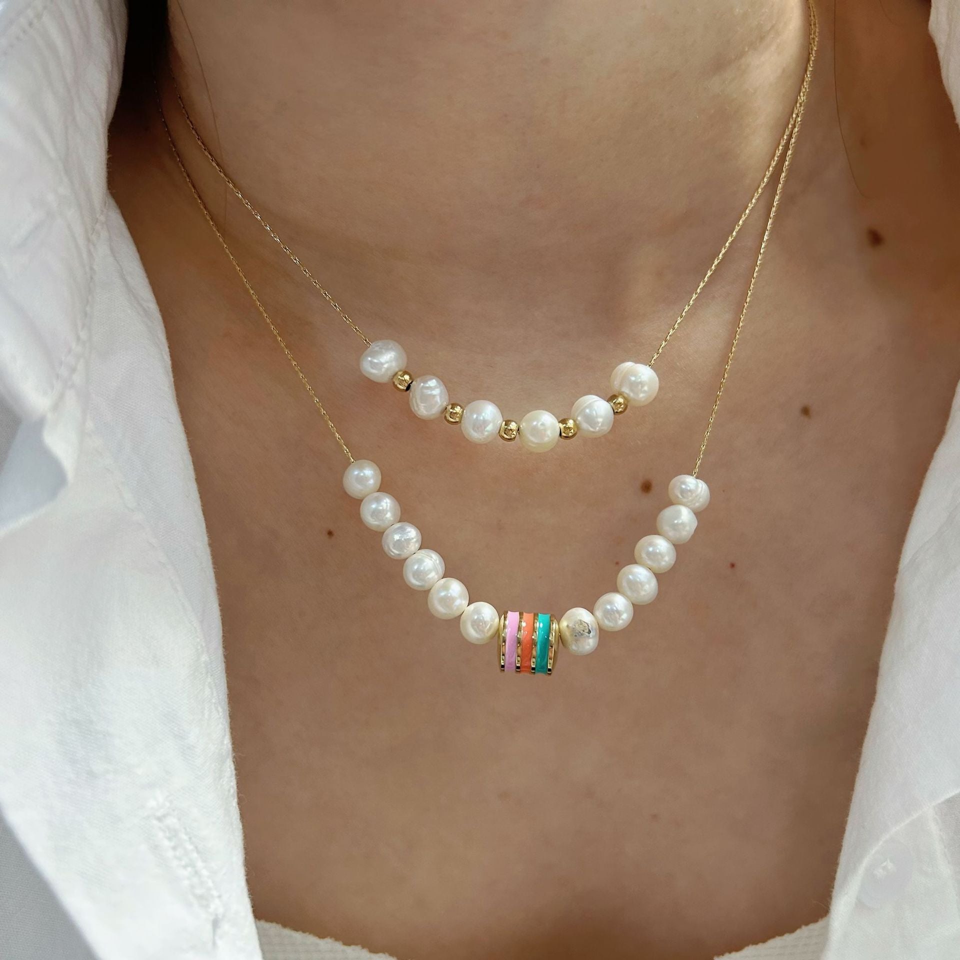 Wholesale Stainless Steel Handmade Natural Pearl Colorful Oil Drop Necklace