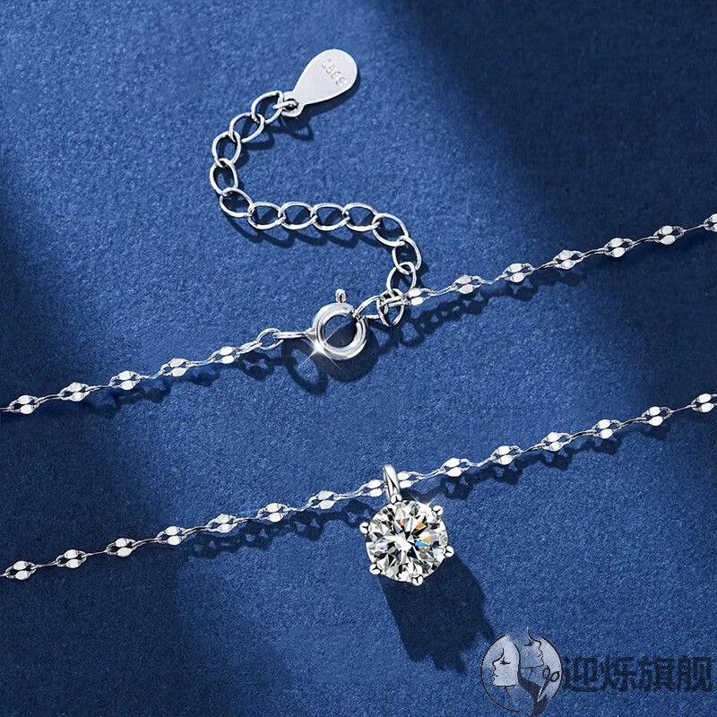 Wholesale 1 karat 2 karat Moissanite Necklace 925 Sterling Silver Chain Light Luxury Necklaces