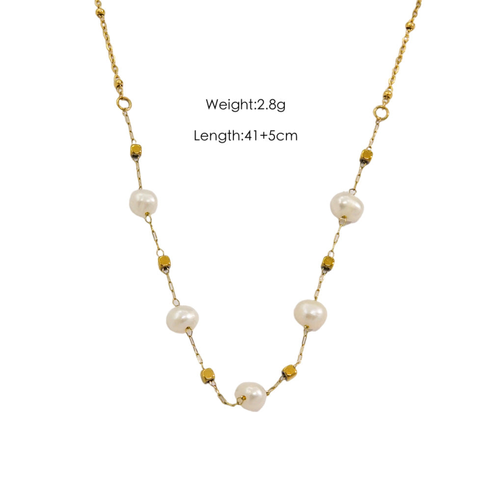 Wholesale Stainless Steel Handmade Natural Pearl Guardian Beaded Necklace Clavicle Chain