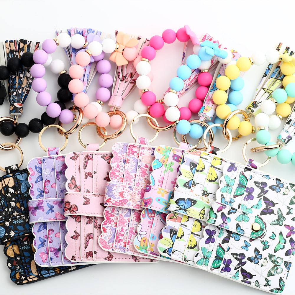 Wholesale  butterfly printed PU ladies Wristlet Keychain