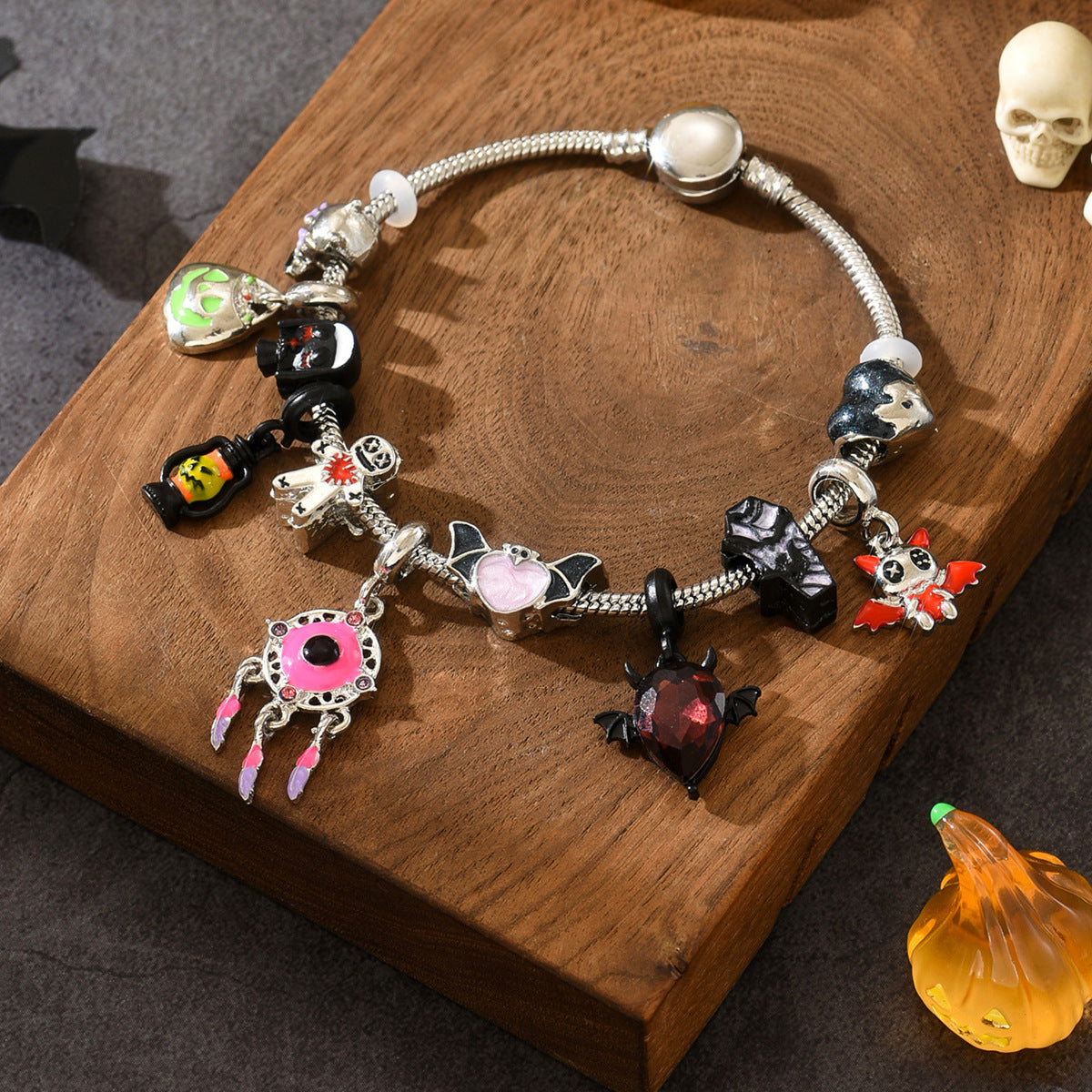 Wholesale  Oil-Drip Bat Pumpkin Evil Eye Bracelet