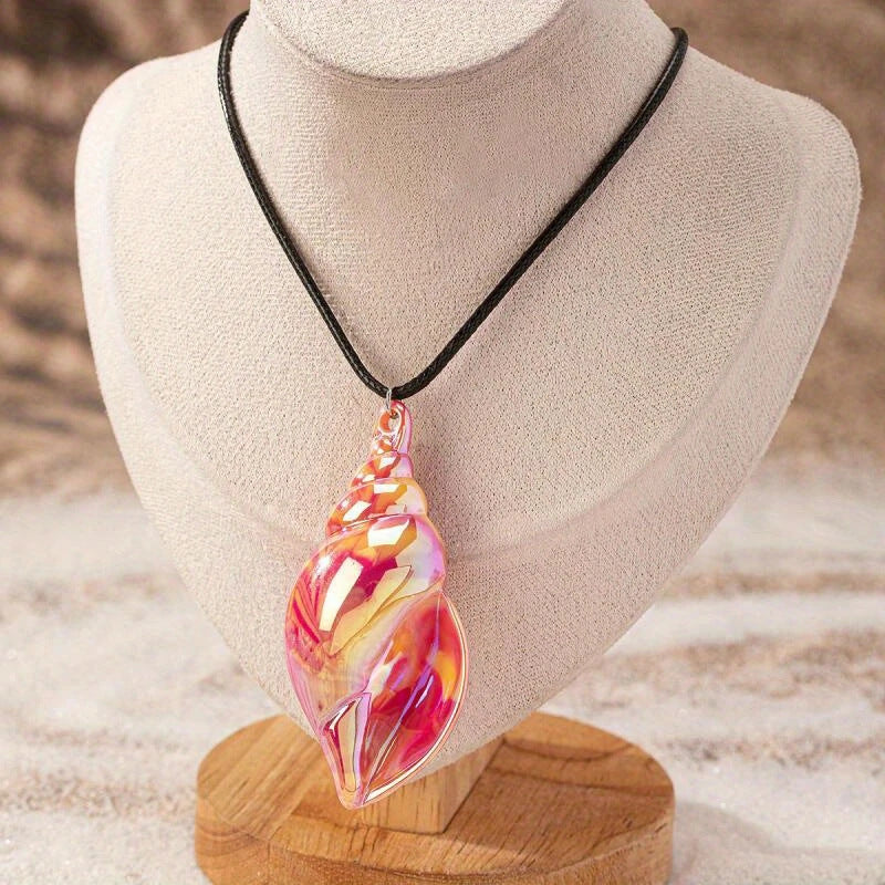 Wholesale  acrylic pink magic conch pendant necklace