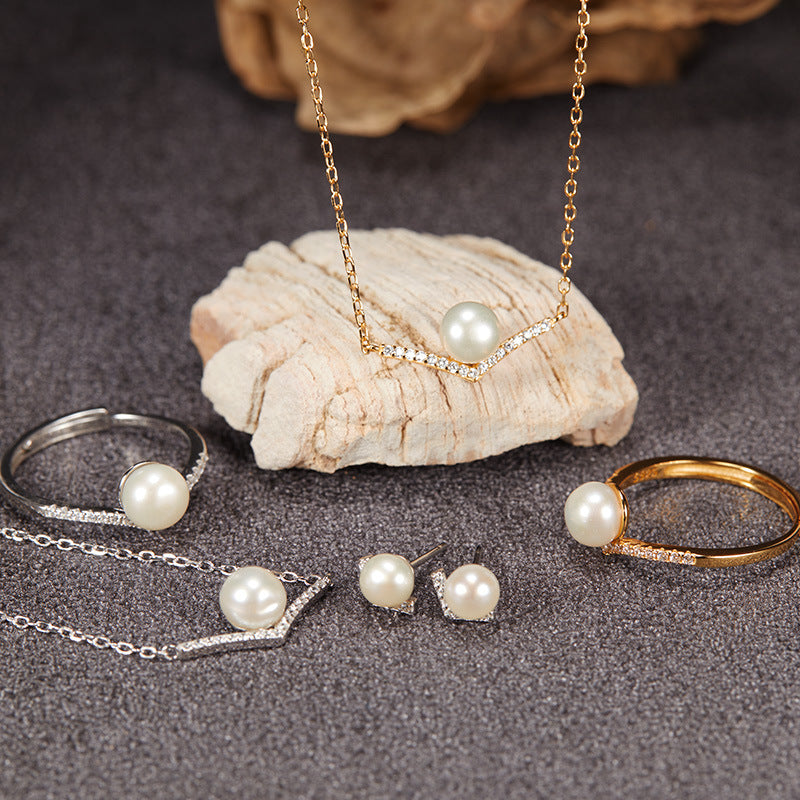 Wholesale  S925 Sterling Silver 18K Natural Freshwater Pearl Earrings