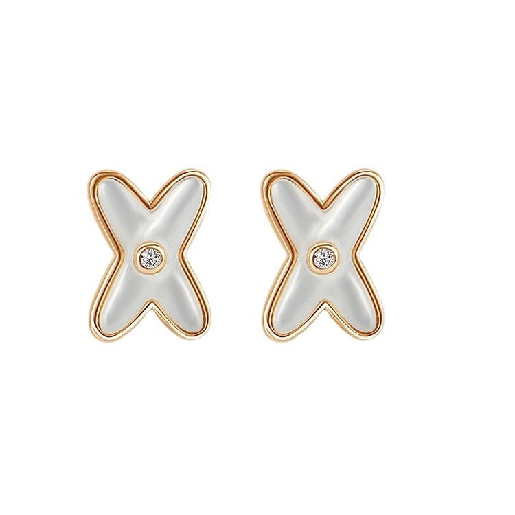 Wholesale Diamond-filled 925 Silver White Mother-of-pearl Earrings Sterling Silver Earrings ACC-ES-Xishi001