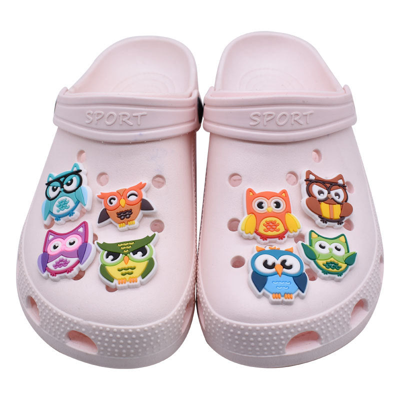 Wholesale Random 100pcs of Owl PVC Soft Adhesive Hole Shoes with DIY Decorations ACC-SC-RYY009