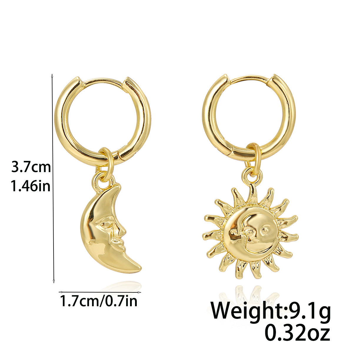 Wholesale Stylish Sun Moon Pendant Ear Cuff Earrings Gold Plated Ocean Beach Shell Jewelry Accessory For Women