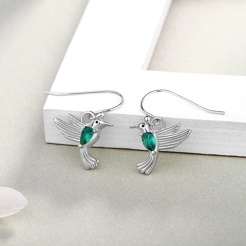 Wholesale  Flying Hummingbird Pendant Earrings Women's Micro-inlaid Green Zircon Mother's Day