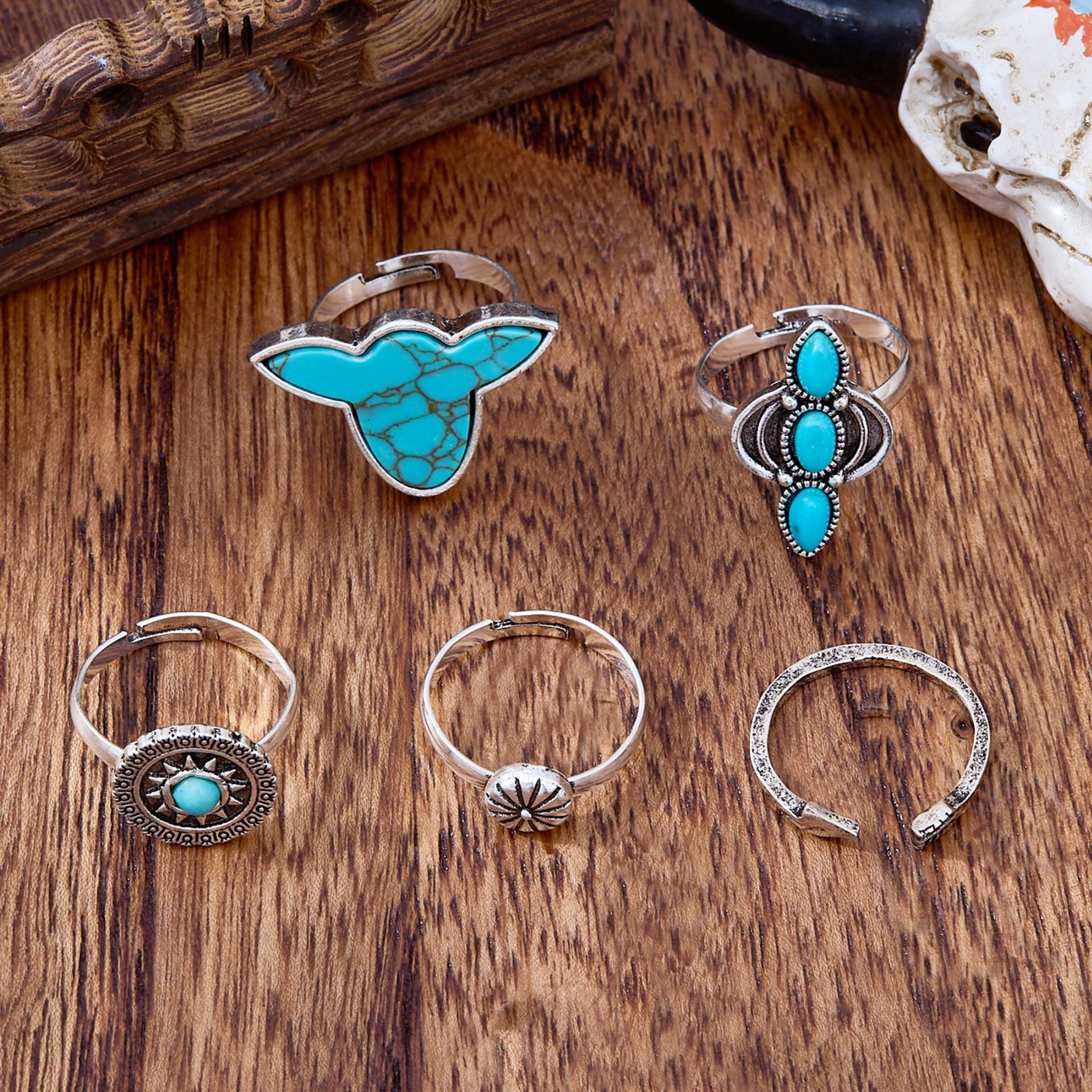 Wholesale Retro Inlaid  Turquoise ring set