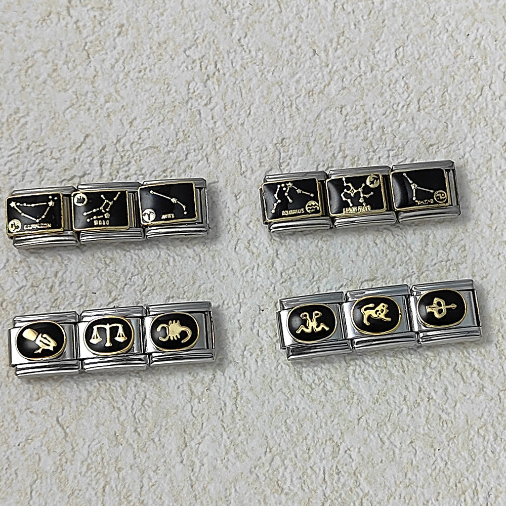 Wholesale Italian Charm Bracelet 9mm DIY Splicing Removable Black Zodiac Stainless Steel Composable Bracelet