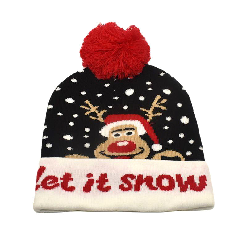 Wholesale Winter warm hat with fur ball Christmas elk knitted beanie