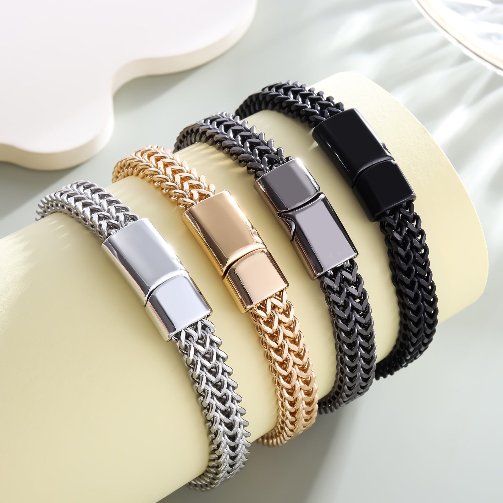 Wholesale 8*4MM Stainless Steel Fish Scale Bracelet Men's Double Row Punk Hip Hop Bracelet ACC-BT-LR001