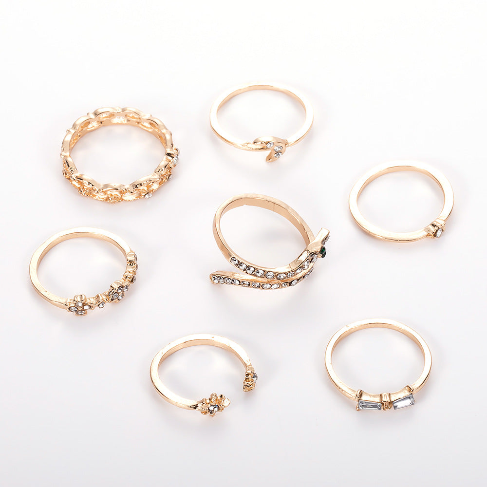 Wholesale geometric hollow moon snake ring set