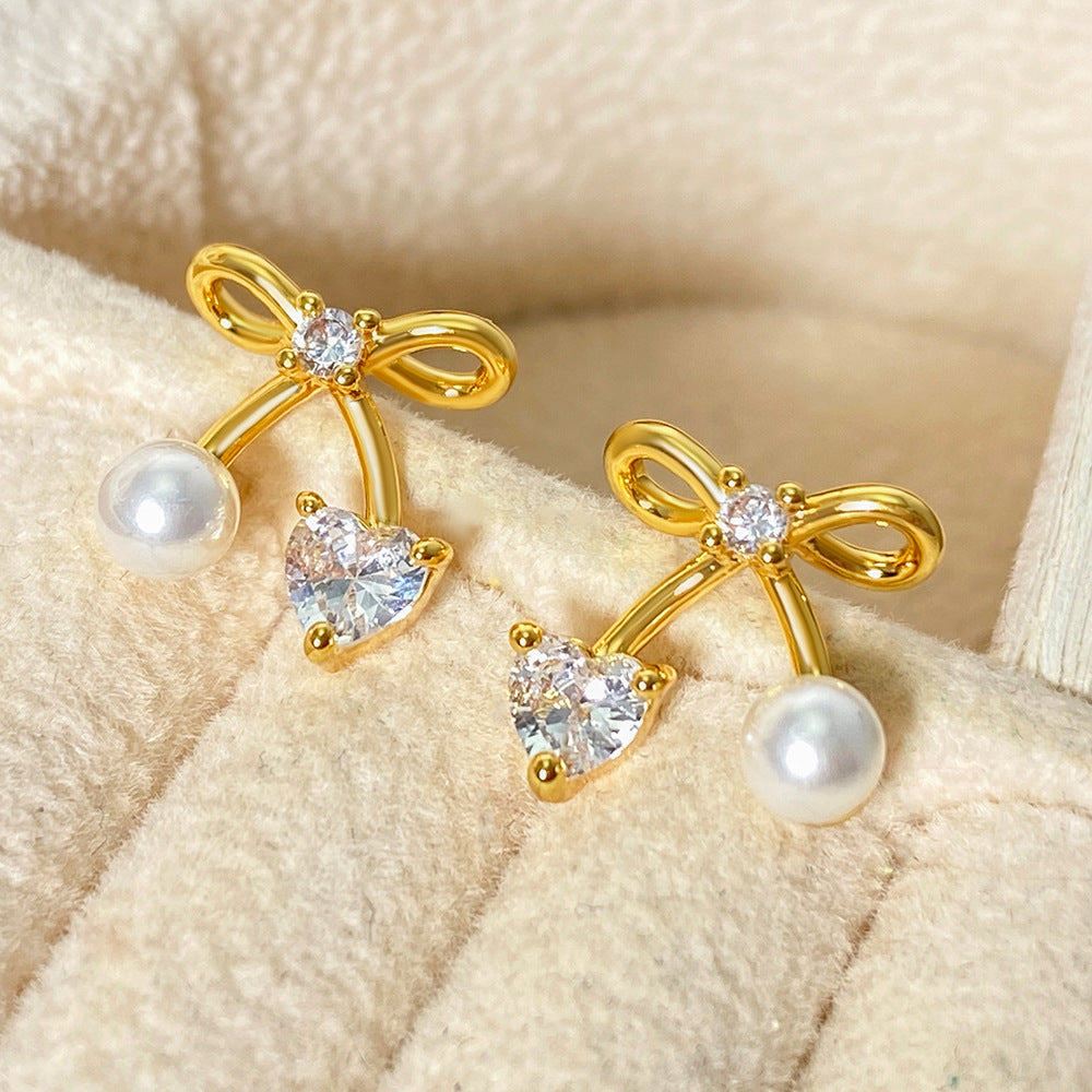 Wholesale Man-made pearl bow zircon earrings
