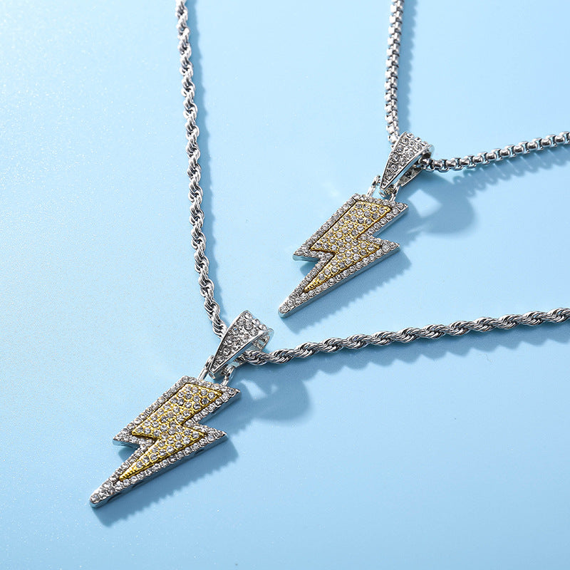 Wholesale Rhinestone Lightning Necklace Hip Hop Titanium Steel Pendant ACC-NE-BYJY010