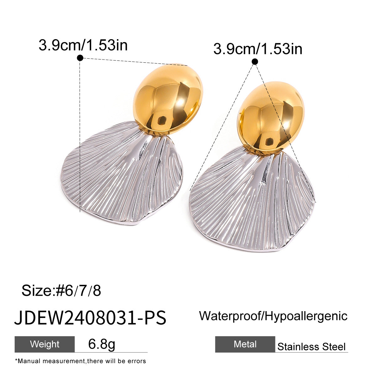 Wholesale  stainless steel gold and silver color matching oval smooth fishtail color matching earrings