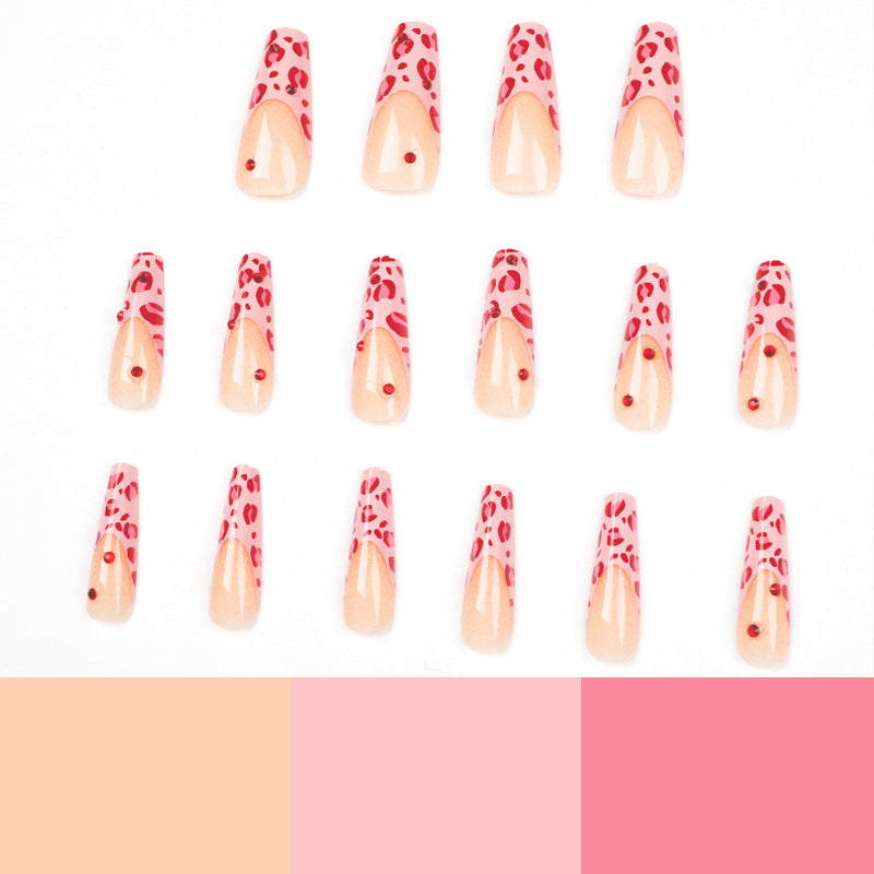 Wholesale 24 Pieces/box Red Diamond Pink Leopard Press-on Nails Kits Nail Stickers ACC-NS-LeFan051