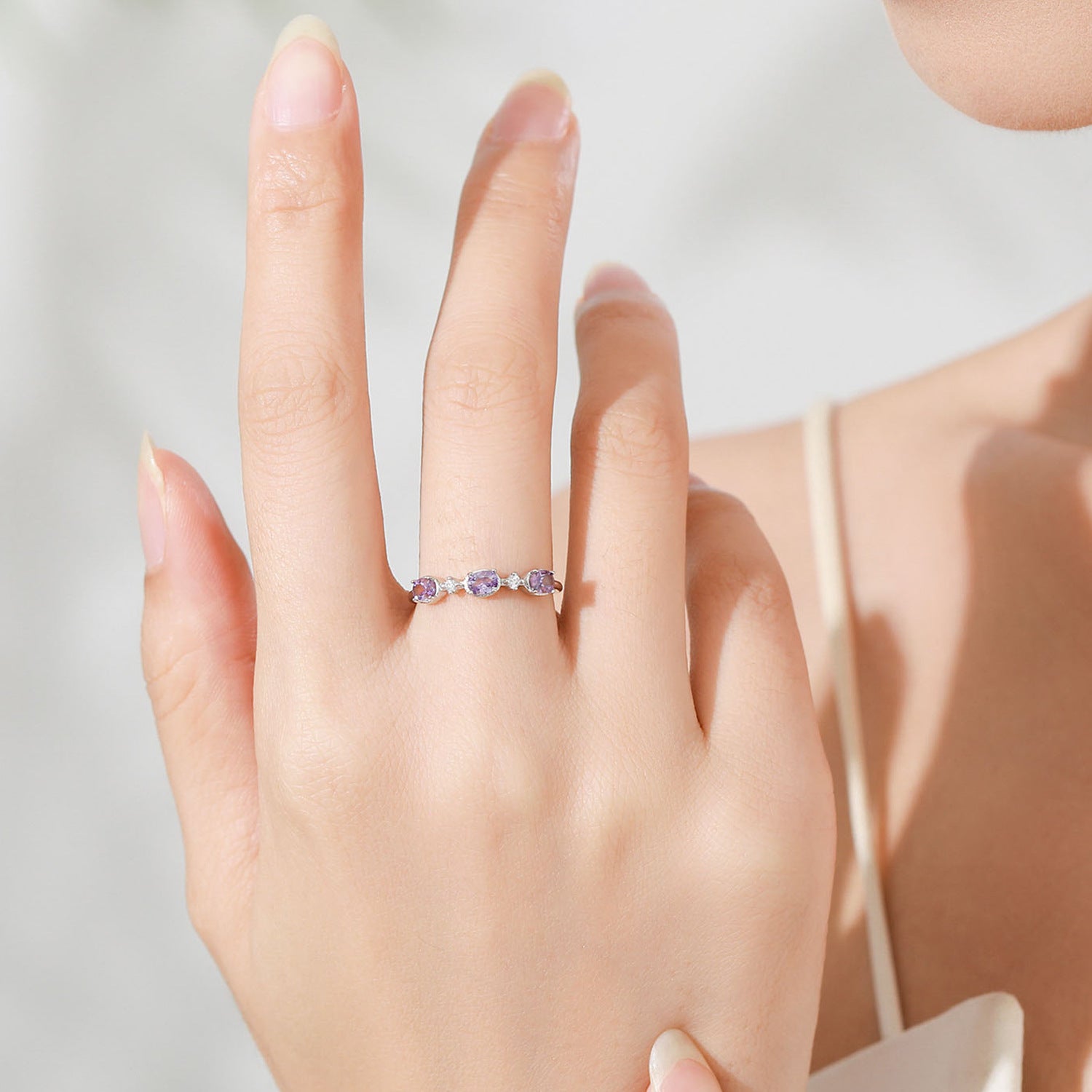 Wholesale S925 Sterling Silver Purple White Contrast Color Design Ring