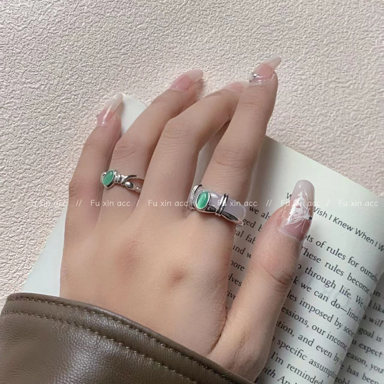 Wholesale Green Cat's Eye White Chalcedony Ring