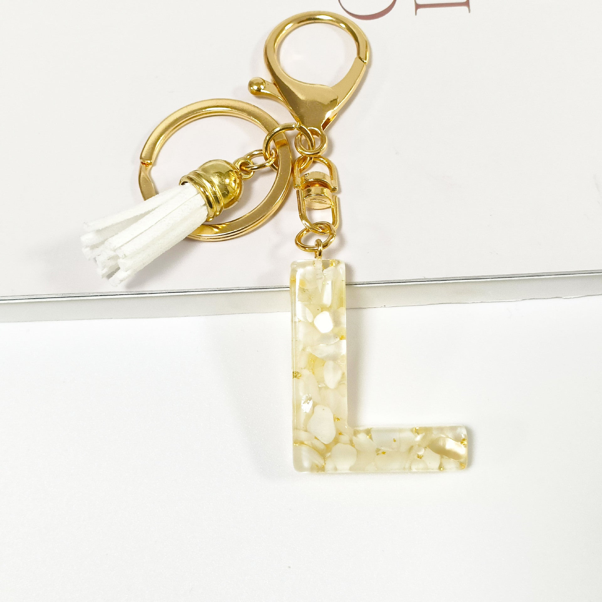 Wholesale  shell stone gold foil letter keychain