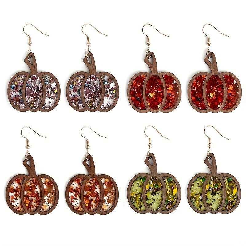 Wholesale  Pumpkin Wood Earrings Retro Leaf Design Jewelry Accessory Fall Gift