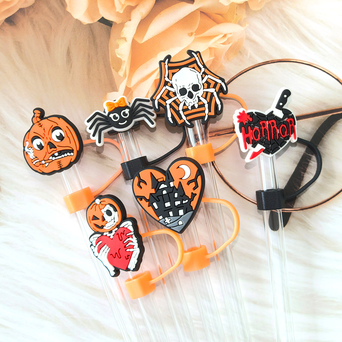 Wholesale Random 100pcs Straw Tube Cap Halloween Series Party Straw Cover ACC-SCR-RYY056