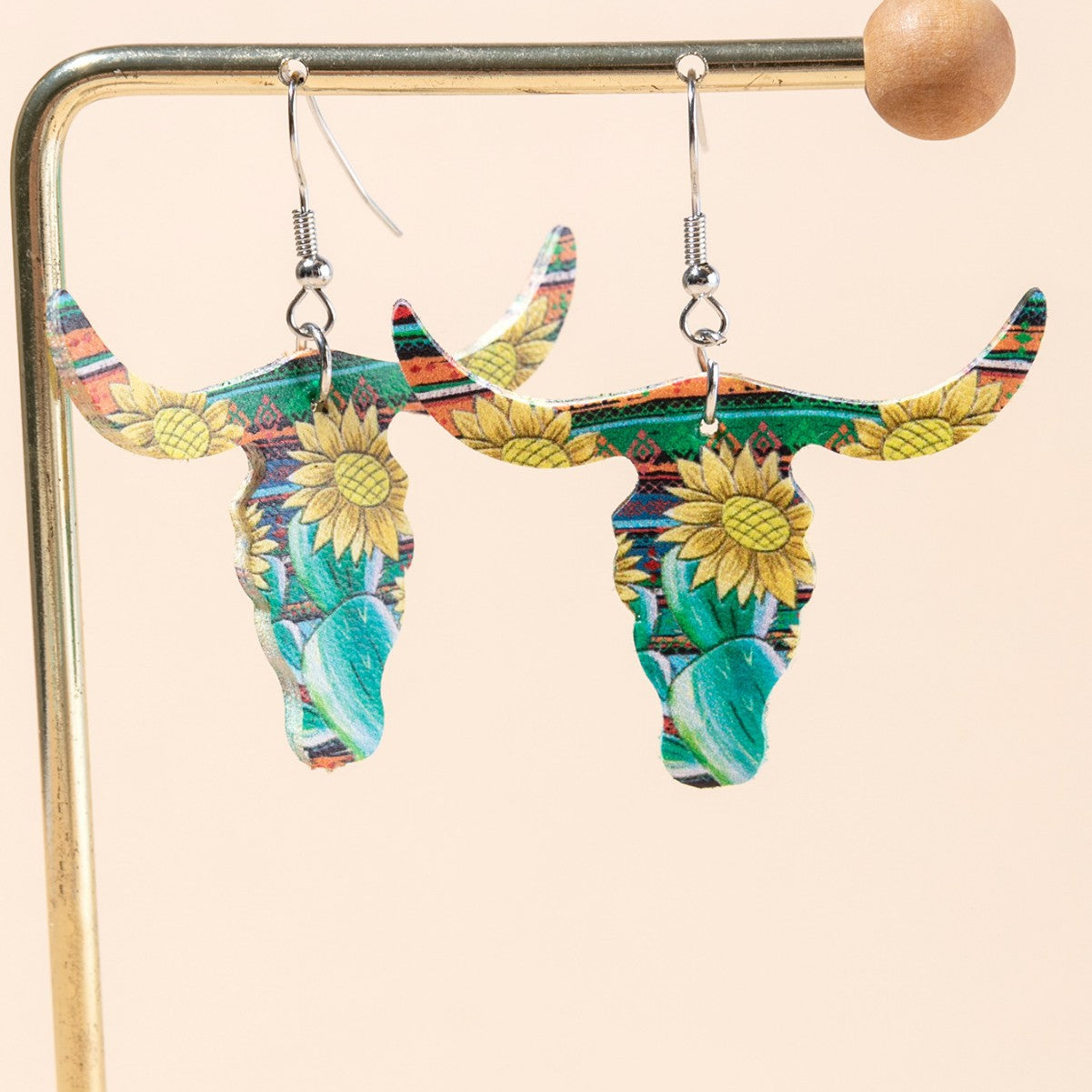 Wholesale  retro personality cow head leather earrings creative sunflower pu earrings