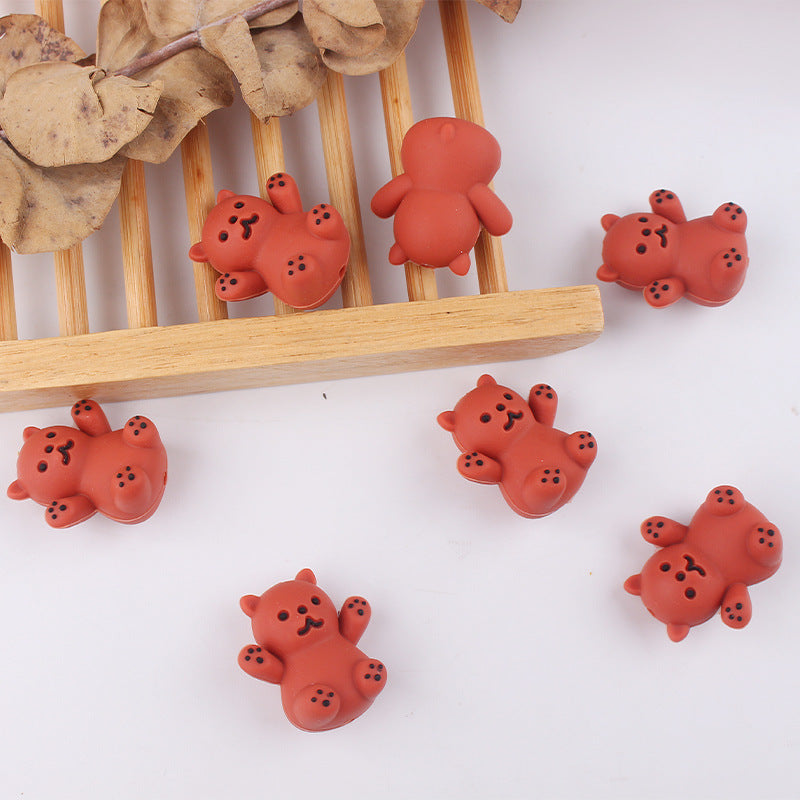 Wholesale 5pcs Animal Bear Silicone Beads Focal Beads DIY Bead Accessories ACC-BDS-GuangTian049